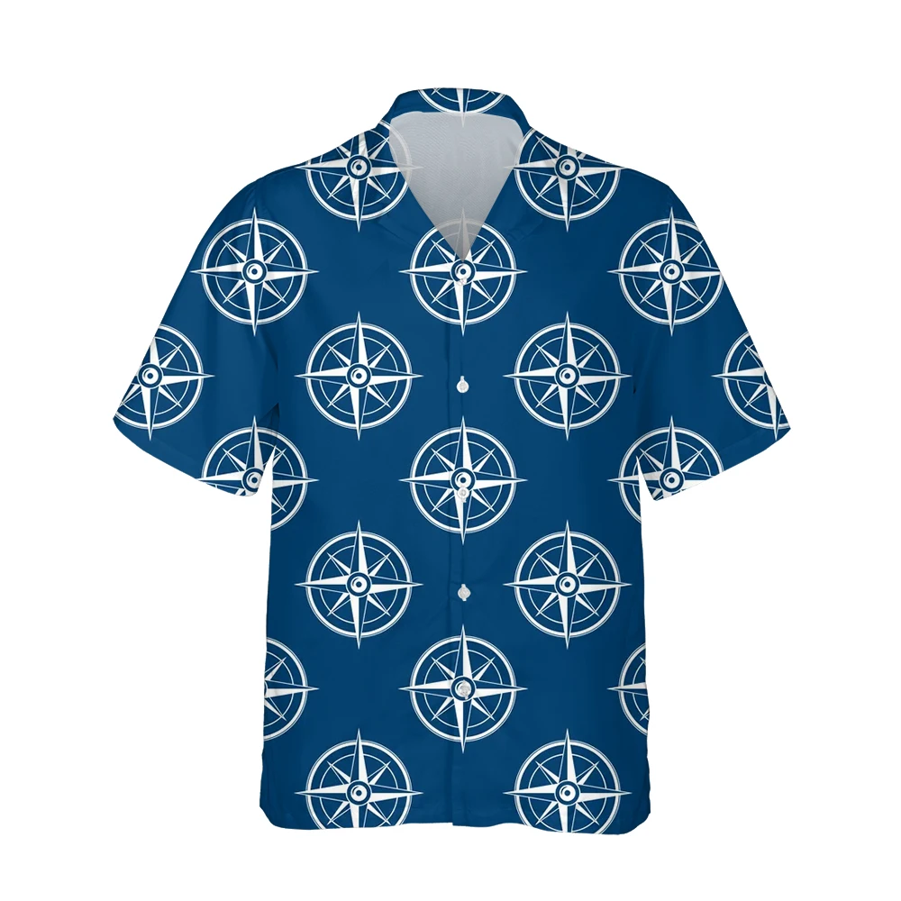 New 3d Marine Compass Printed Short Sleeve Hawaiian Vintage Shirt Men Summer Fashion Trend Nautical Street Style Loose Tops