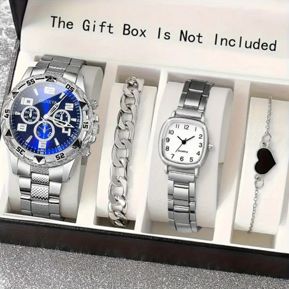 4 unids/set de relojes para parejas, reloj con movimiento de cuarzo con correa de acero inoxidable para hombres, Día de San Valentín, temporada de regreso a la escuela, regalo perfecto