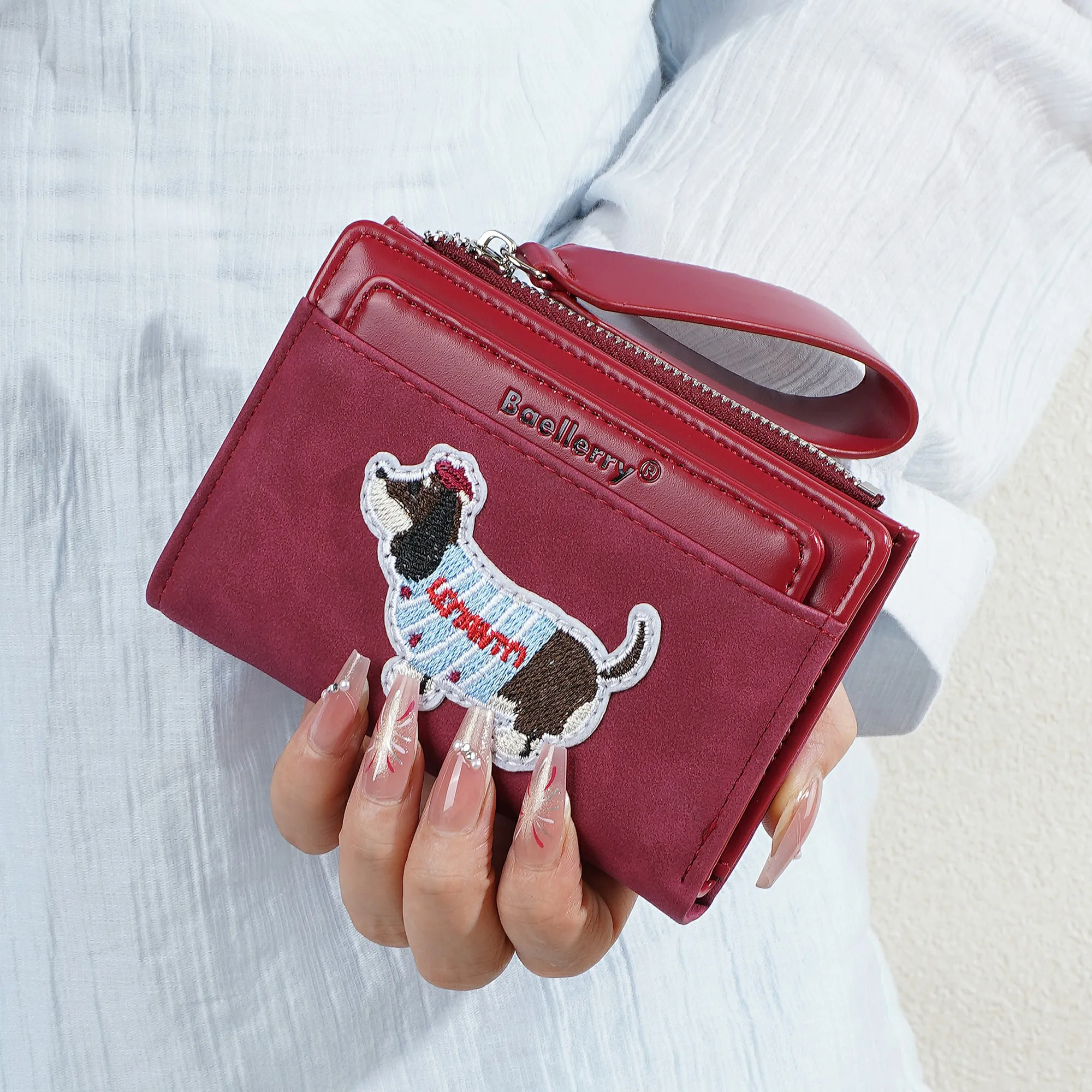 1 Stück Damen-Geldbörse mit Dackel-Stickerei, Tägliche Geldbörse mit Reißverschluss-Münzfach und Handschlaufe, Niedliches Hundemuster, Geburtstagsgeschenk, Valentinstagsgeschenk – Detail 10