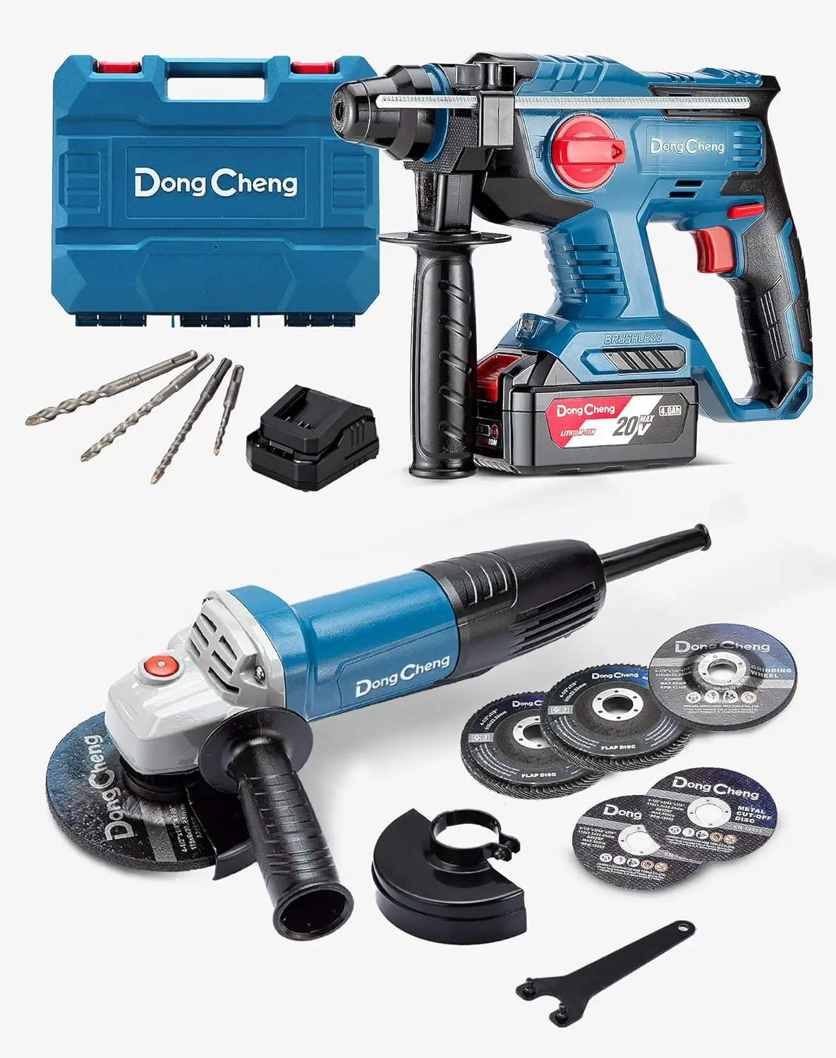 

20V MAX Cordless Rotary Hammer Drill 7/8 Inch SDS-Plus, 2.1J,4 Modes, and 4-1/2 Inch Electric Angle Grinder with Paddle Switch,