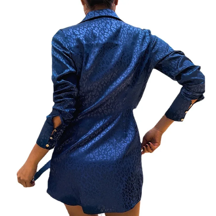 Faionable V-ne Long Sve irt Dr Damen Herbst Lässig Gürtel Button-up Hohe Taille Bum Rock Einteiler Polyester