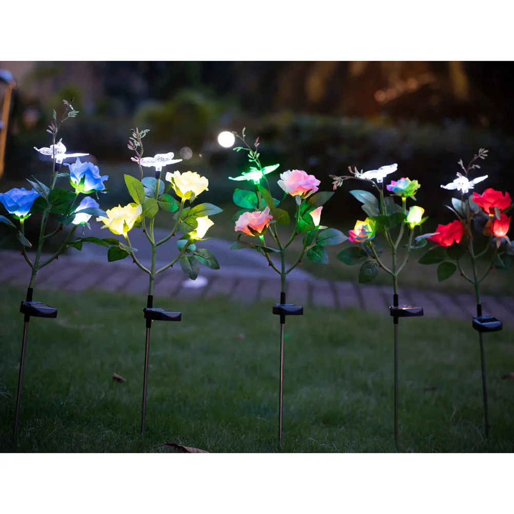 

Solar Powered with Garden Stake Light Outdoor Decorative Lawn Lamp for Pathway Yard (Red Flowers with Butterfly)