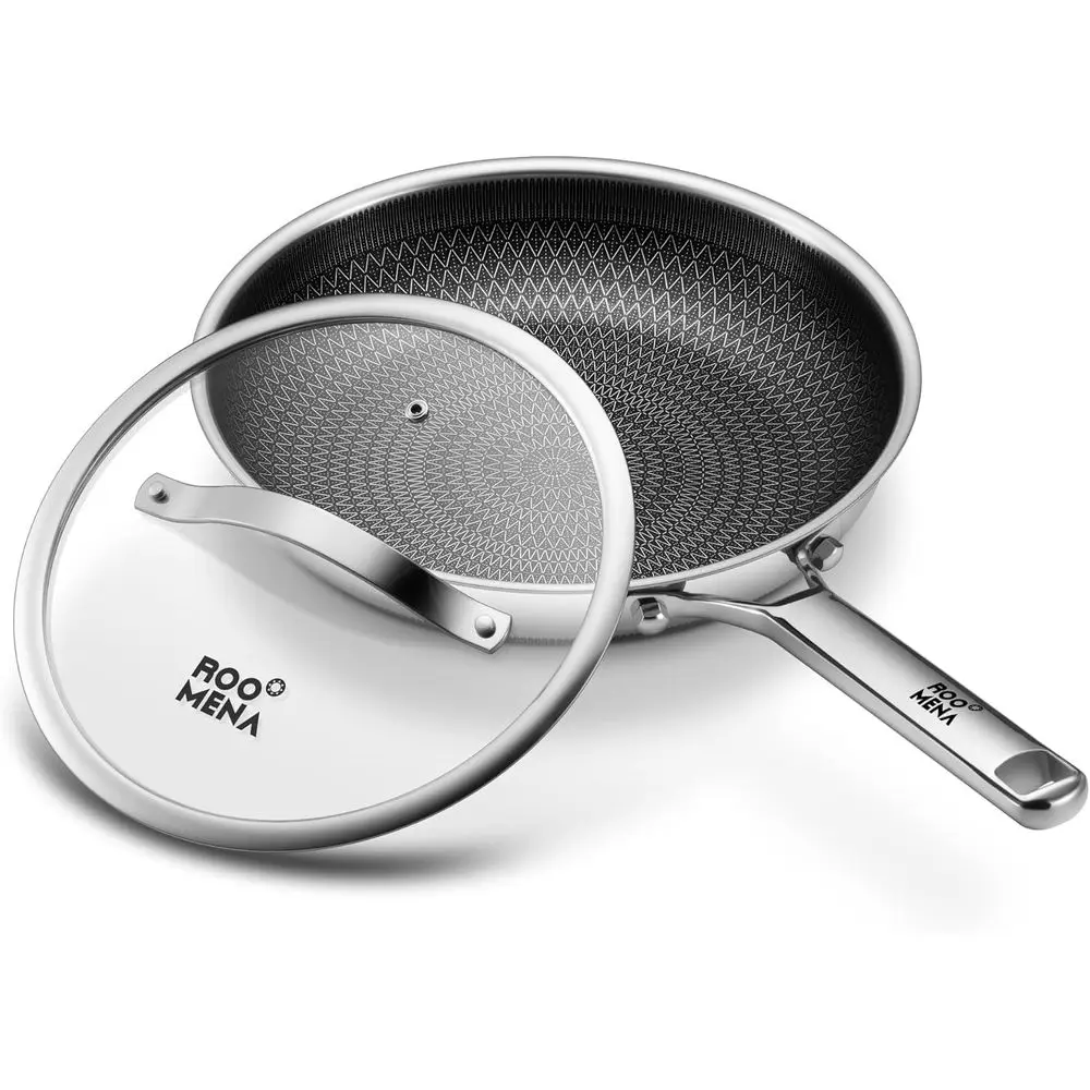

12 Inch Tri-Ply Stainless Steel Skillet, Non-Toxic, Non-Stick, PTFE Free, Metal Utensil Safe, Dishwasher & Oven Safe, Induction