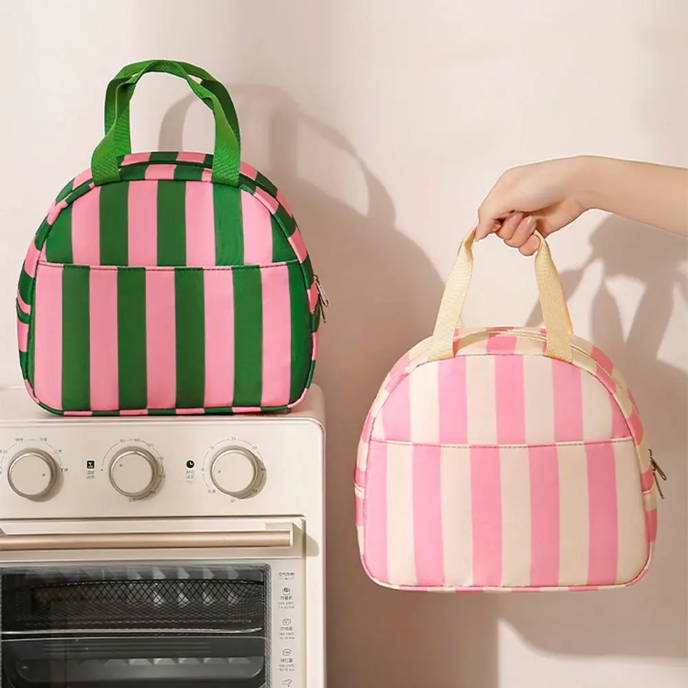 Multi-Purpose Striped Insulated Lunch Bag Leakproof Reusable Food Tote Bag Handheld with Handle Travel Toiletry Bag Outdoor
