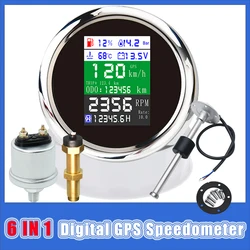 GPS Speedometer 6 IN 1 Waterproof LCD Odometer Fuel Level Water Temp Oil Pressure 0~10Bar with GPS Antenna Alarm