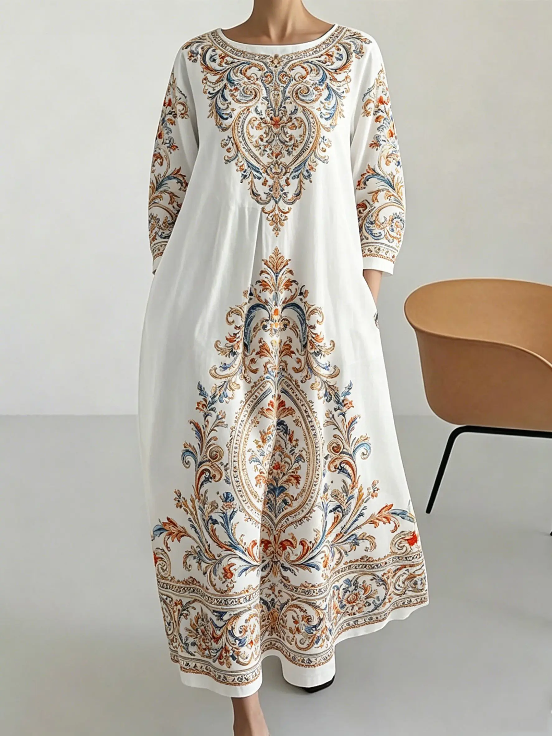 

2026 Elegant Chic Rococo Damask Printed Dress Classic Chic Vintage Sleeveless A-Line Midi Dress Formal Casual Occasions Dresses