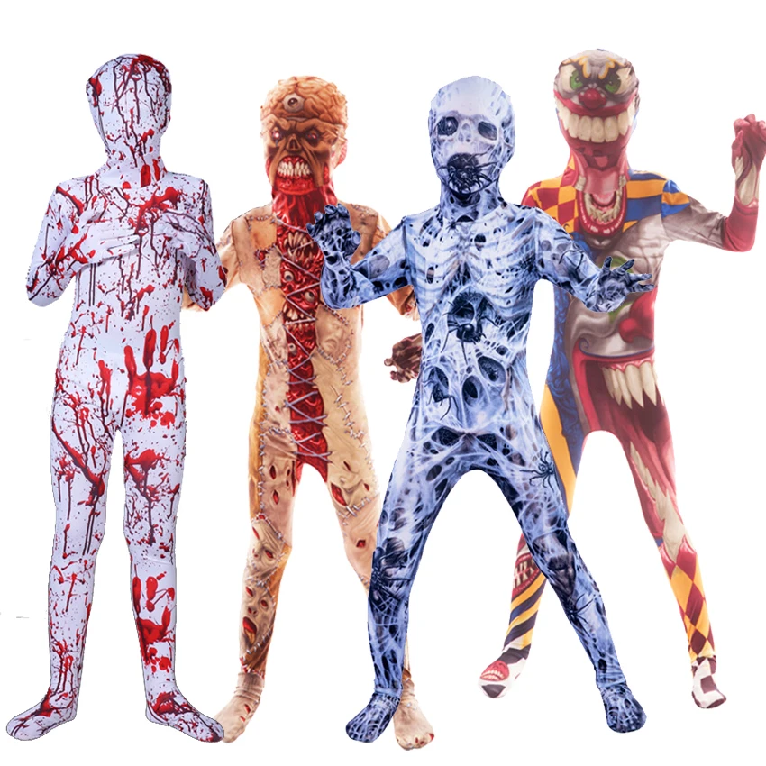 

Terror Spider Clown Mutant Altered Dress Zentai Jumpsuits Halloween Costumes for Kid Boy Demon Cosplay Scary Carnival Disguise