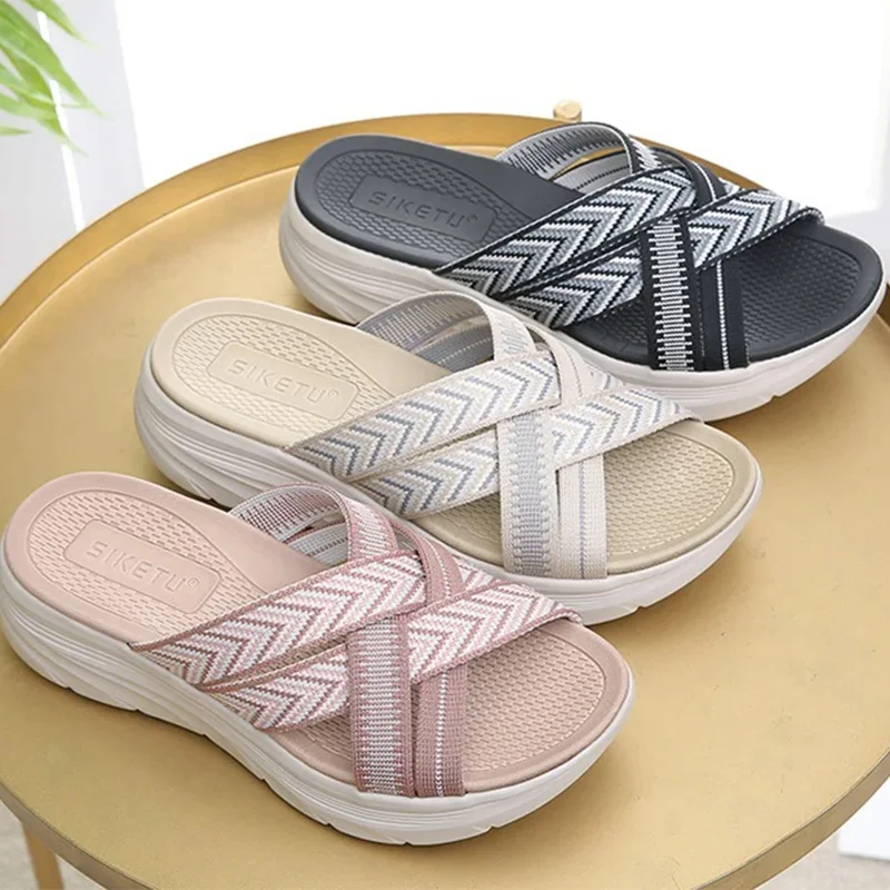 2024 New Summer Women 3.5cm Platform 5cm High Heels Slippers Lady Fashion Pink High Heels Female Concise Sneaker Platform Slides