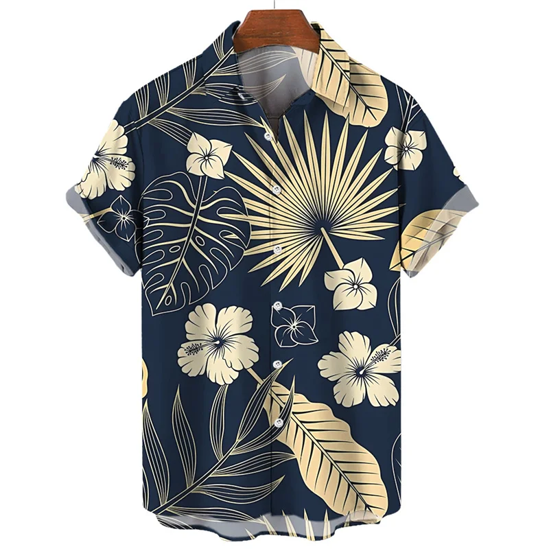 Hawaiian Plants Tropical Leaves Shirts Casual Lapel Short Sleeves Flower Tree 3d Printed Shirt For Men Summer Beach Lapel Blouse