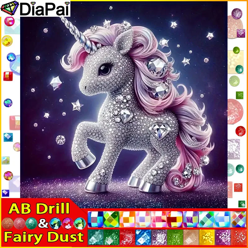 DiaPai Fairy Dust AB Vollbohrer Diamantgemälde „Pferd Diamant“ DIY Bild von Strass 5D Diamant Stickerei Dekor