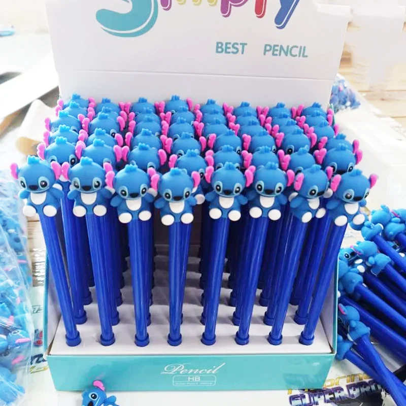 Disney 48 Pcs/lot Cartoon Stitch Gel Pen Cute 0.5 Mm Black Ink Signature Pen Office School Writing Supplies Stationery Gift