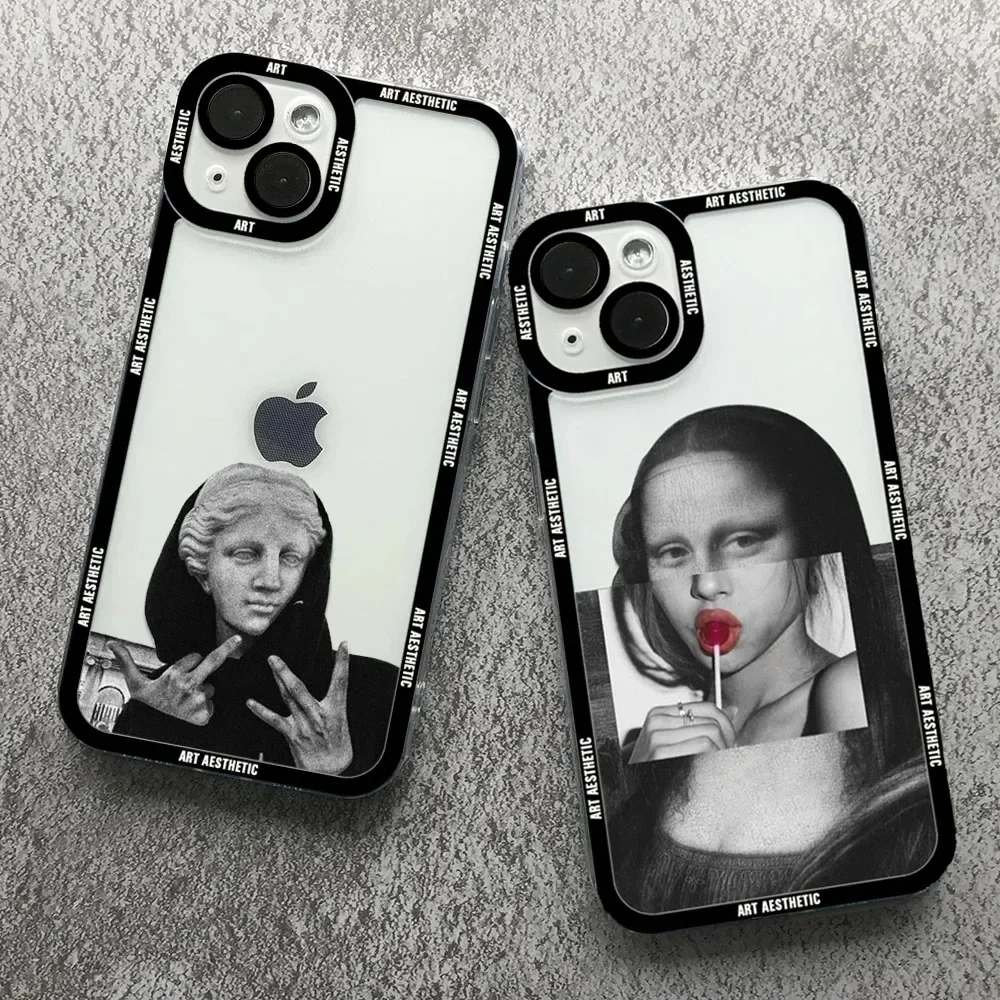 Great Art Aesthetic David Mona Lisa Clear Phone Case For iPhone 16 15 14 13 12 11 Pro Max Mini XS X XR  Plus Soft Cover