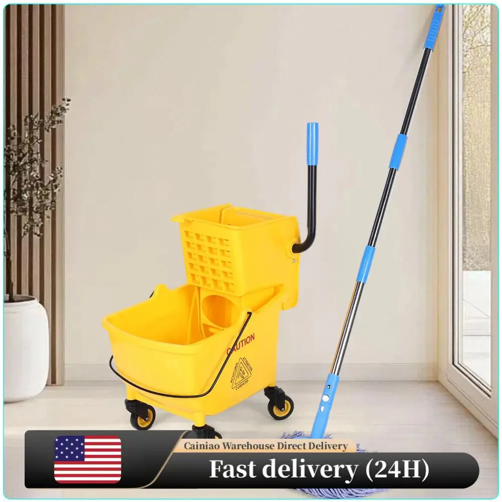 

24L Plastic Bucket Mop Wringer with Wheels Hotel Cleaning Mop Bucket Wear Resist Creative Trolley Mop Bucket Floor Cleaning Tool