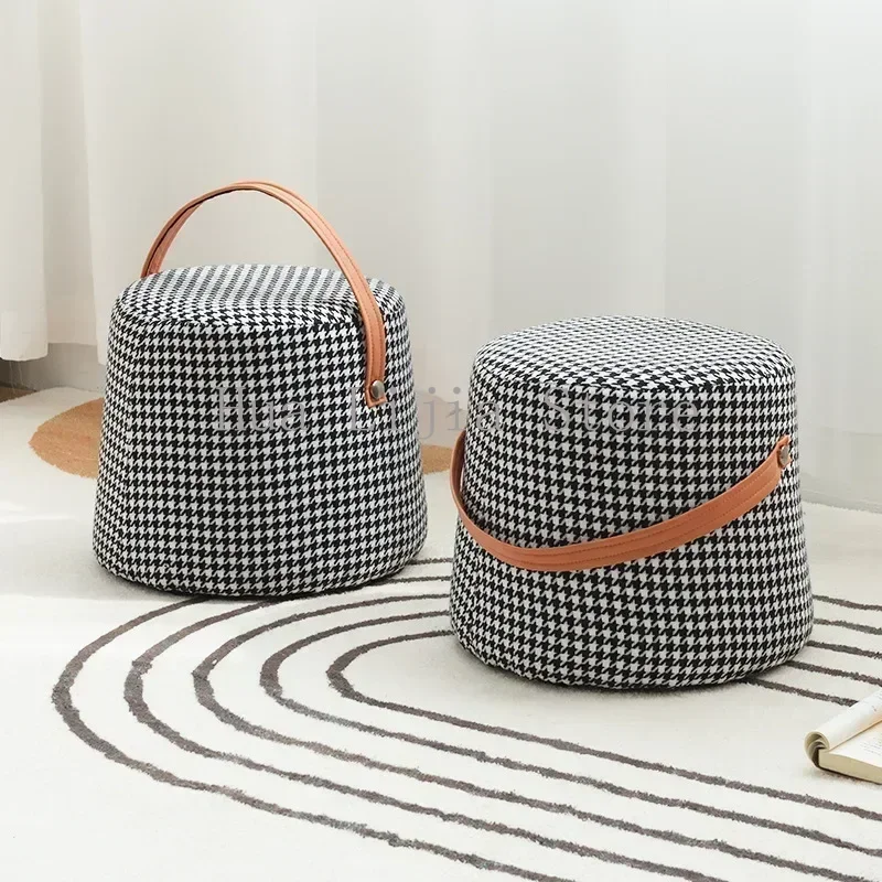 Pouf pied-de-poule en tissu nordique, petit tabouret de couloir, pouf de salon, canapé à pédale, Portable et créatif, rond, 2027