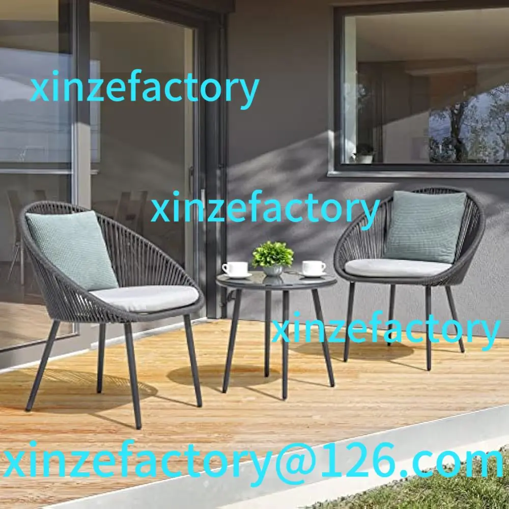 

Customizable 3 Piece Outdoor Bistro Set, Woven Rope Conversation Patio Set with Cushions for Garden