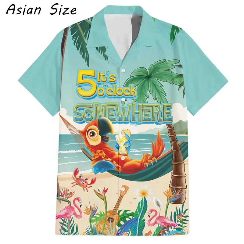 

Мужские гавайские рубашки 2026 года: летние блузки с принтом попугаев, тропические пляжные рубашки с коротким рукавом, повседневные забавные дизайнерские мужские рубашки