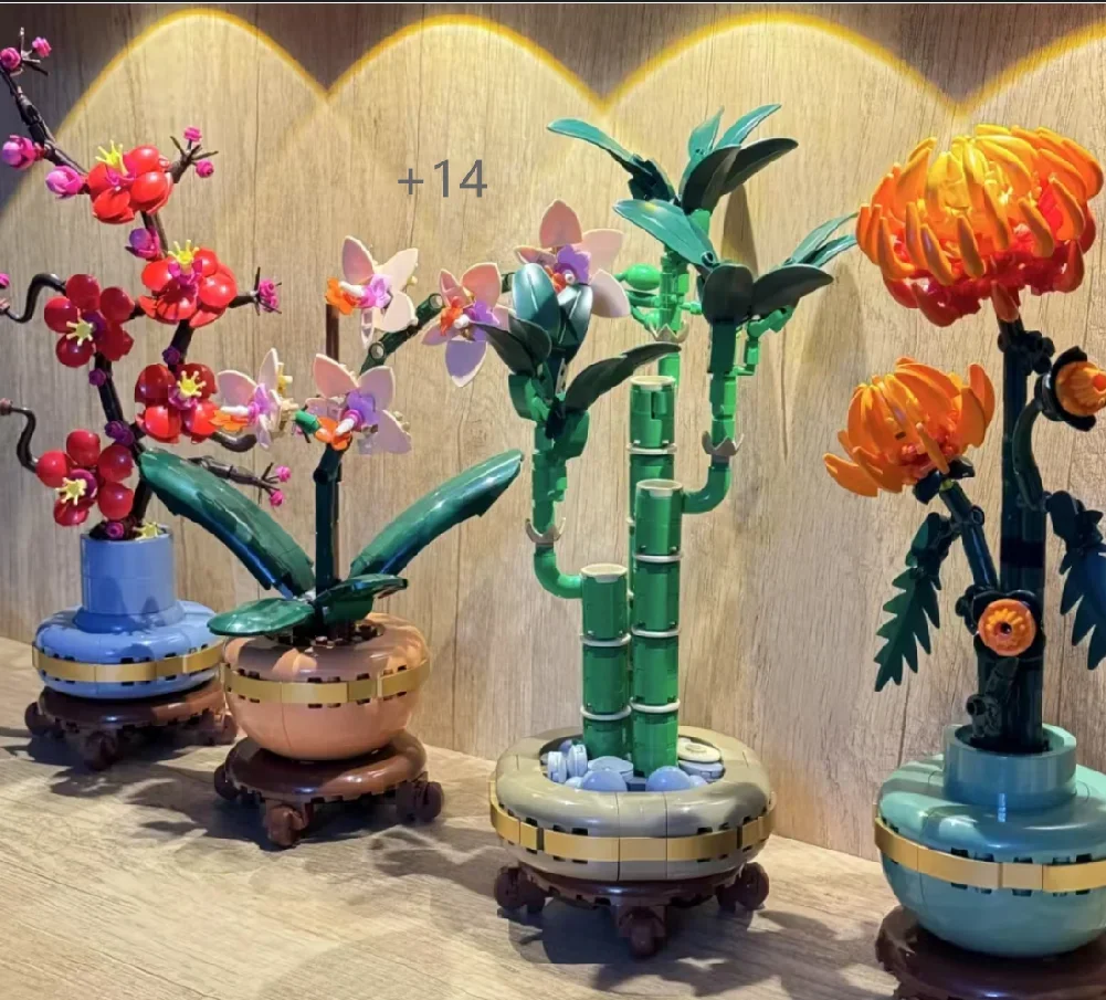2025 nuevo ramo 10343 10344 10368 10369 orquídea bambú crisantemo flor de ciruelo bloques de construcción DIY flores juguete para chico adulto