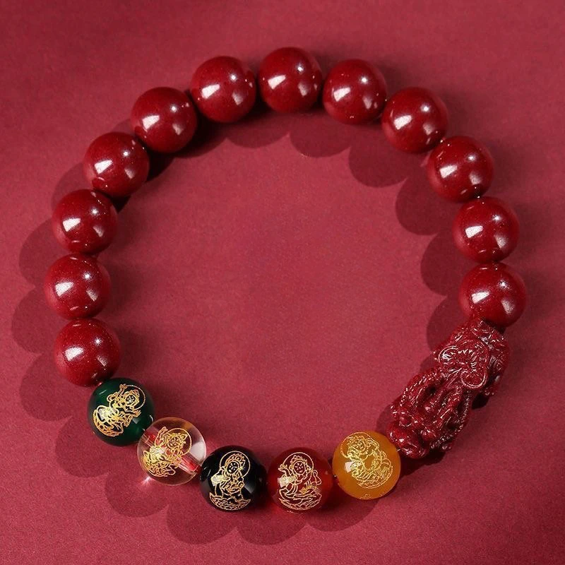 

Natural Cinnabar Pixiu 5th Road God of Wealth Men's and Women's Bracelets Natal Year Zodiac Rabbit Mouse Dragon Chicken Gift