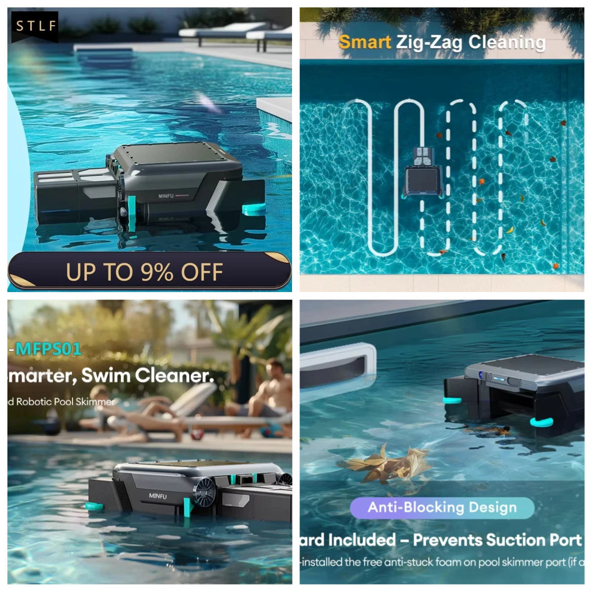 

Solar Rechargeable Cordless Pool Cleaner Robot with Remote Control ABS Body Smart Navigation Automatic Skimmer Cleaner