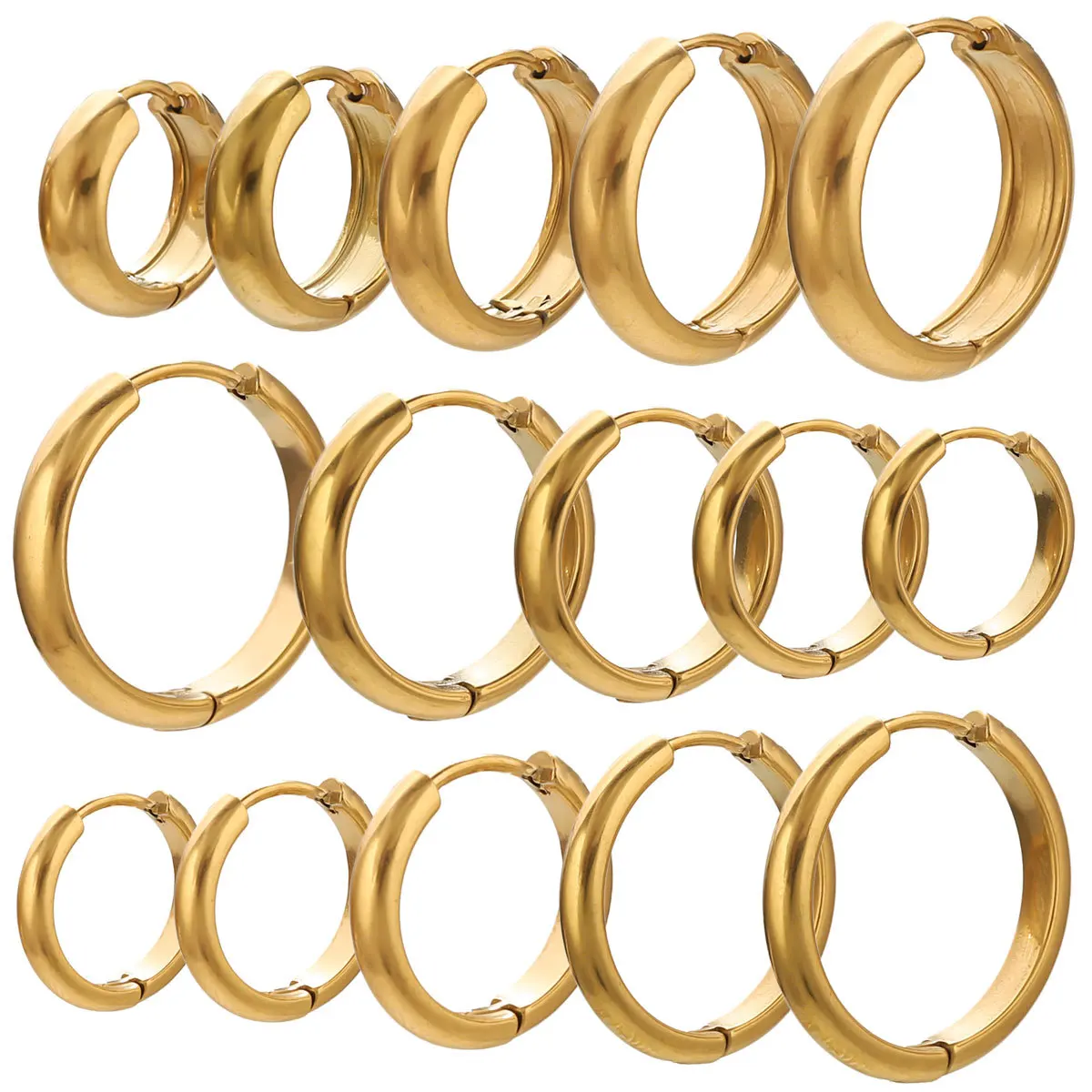 

10PCS Ins Style Geometric Smooth Open Earrings Stainless Steel Gold Jewelry Accessories Wholesale