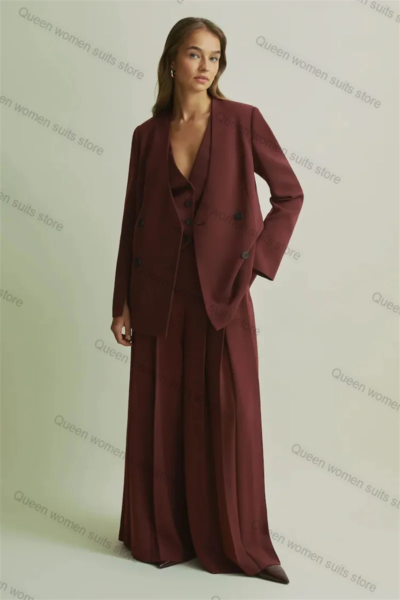 

Burgundy Autumn Women Suit Set 3 Pieces Blazer+Vest+Pants Tailored Formal Office Lady Jacket Coat Prom Tuxedo Trouser Customized