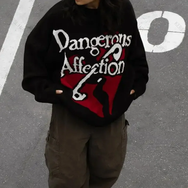 

Европейский и американский винтажный свободный вязаный свитер на осень и зиму, модный классический модный теплый вязаный свитер эмо