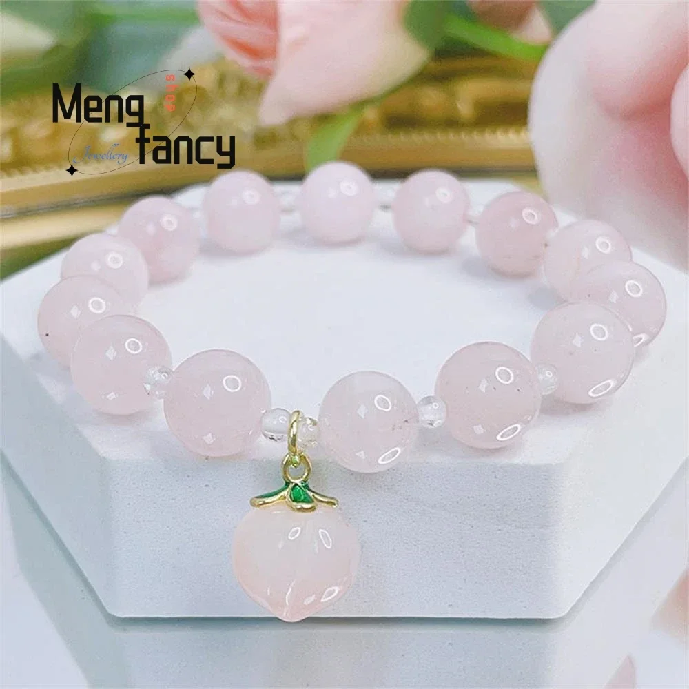 

Powder Crystal Bracelet Female Salt Source Agate Peach Beaded Bracelet Simple Exquisite High-grade Fashion Jewelry Holiday Gifts