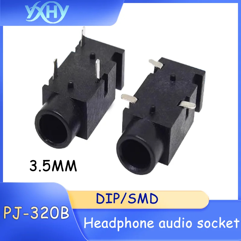 PJ-320B Pin Soldering 3.5MM Three-Pin Upright/Surface Mount Headphone Audio Jack Socket
