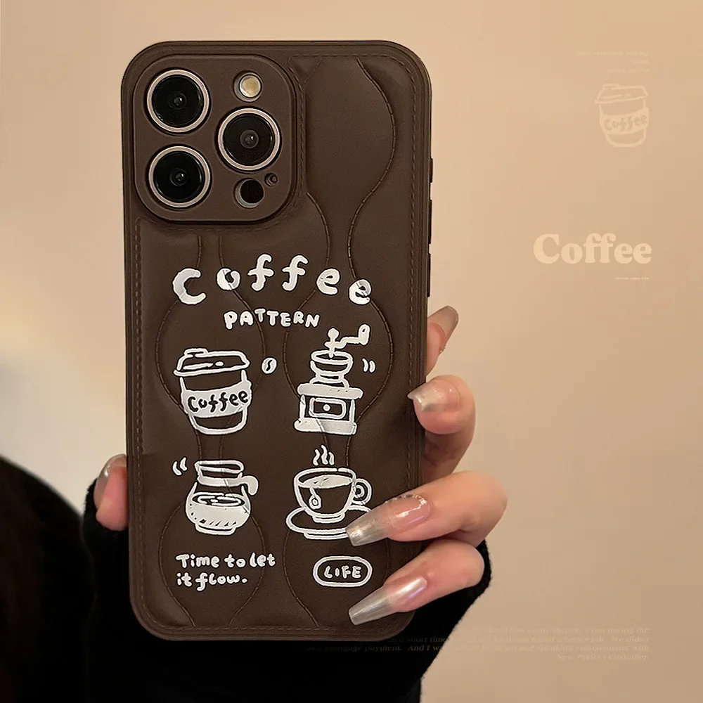 Coffee leisure time life Chocolate Retro art Phone Case For iPhone 15 14 13 12 11 Pro Max Case luxury cartoon Shockproof Cover