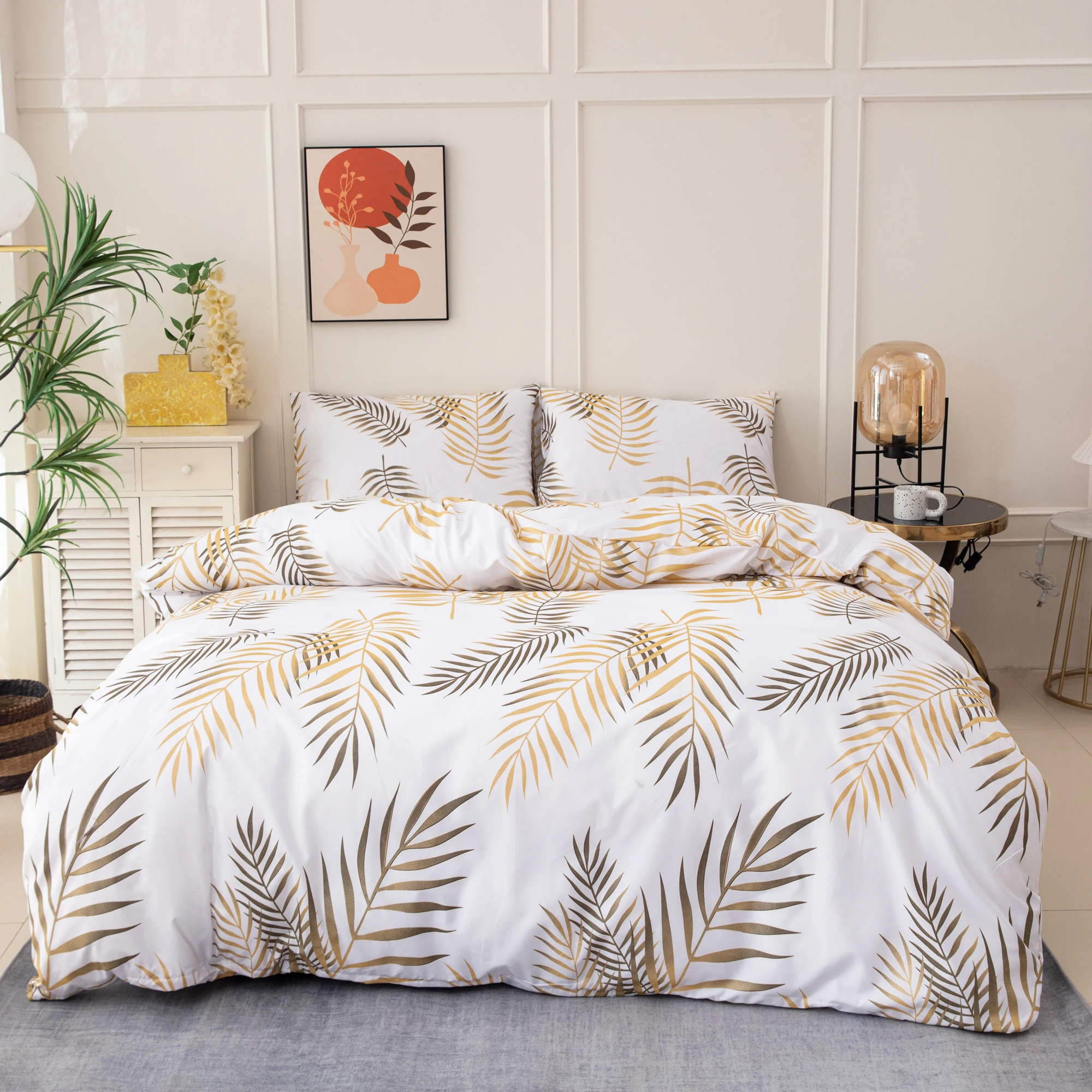Thickened Quilt Cover Set: 1 Quilt Cover + 2 Pillowcases, Polyester Fiber Pearlescent Printed Quilt Cover 3-Piece Set, Ultra-Soft and Comfortable Polyester Breathable Bedding, Multi-Color Duvet Set, Suitable for Bedroom and Guest Room (1 Bedspread + 2 Pillowcases, Does Not Include Quilt or Pillow Inserts), Zippered Quilt Cover + Pocket Pillowcases