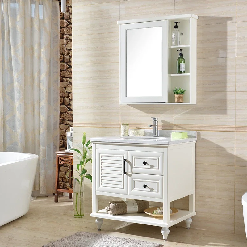 

Simple PVC Wash Basin Cabinet Combination Wall Cupboard Floor Cabinet Marble Wash