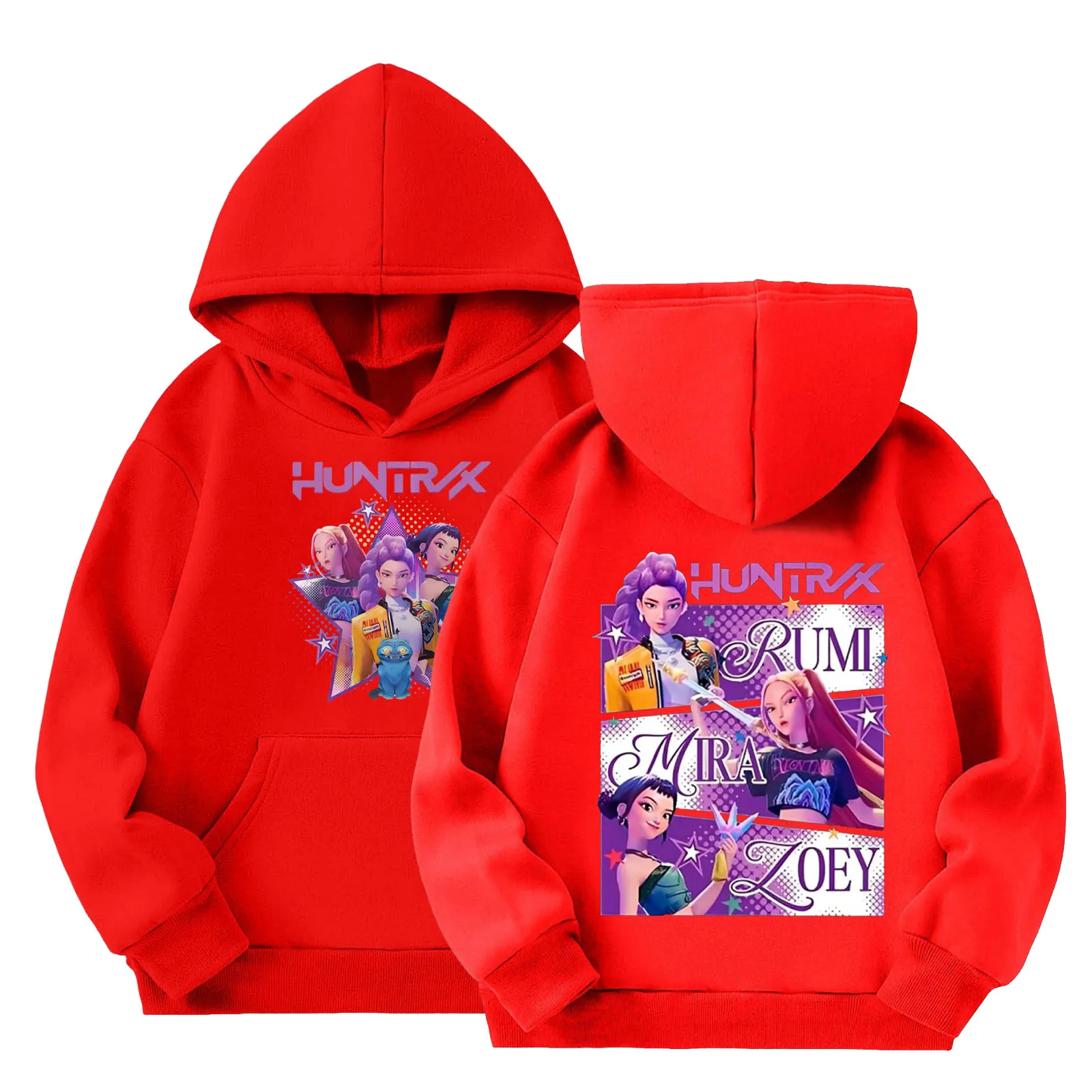 

Guerreras k-pop Huntrx Уютная флисовая толстовка с капюшоном для детей, пуловер с принтом персонажей мультфильмов, повседневная одежда с длинными рукавами и карманом