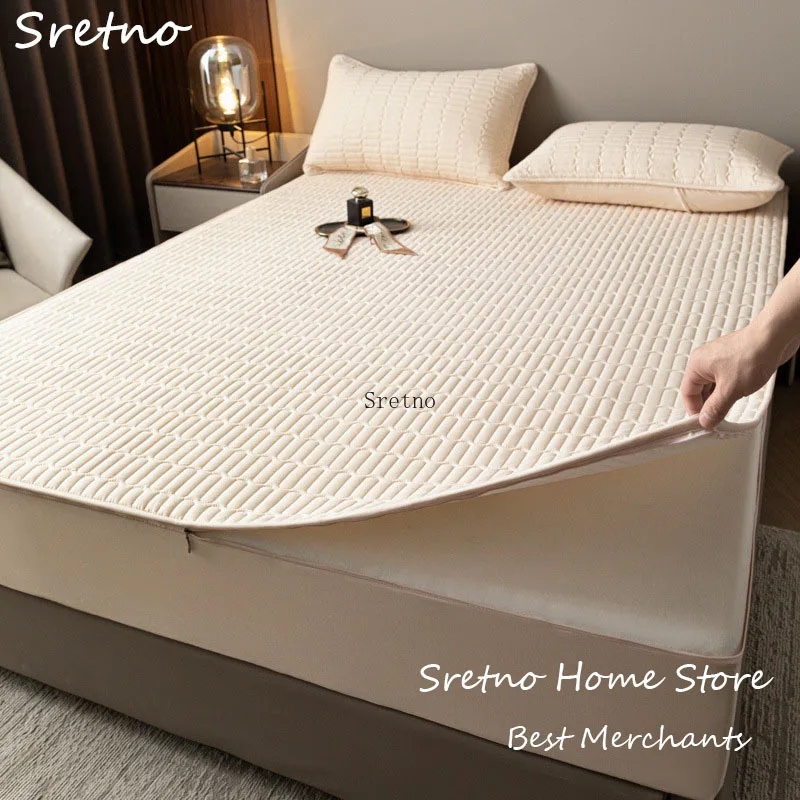 SRETNO 6-sided Full Package Waterproof Mattress Protector Home Mattress Covers Thickened Anti Slip Bed Sheet Cover Queen Size
