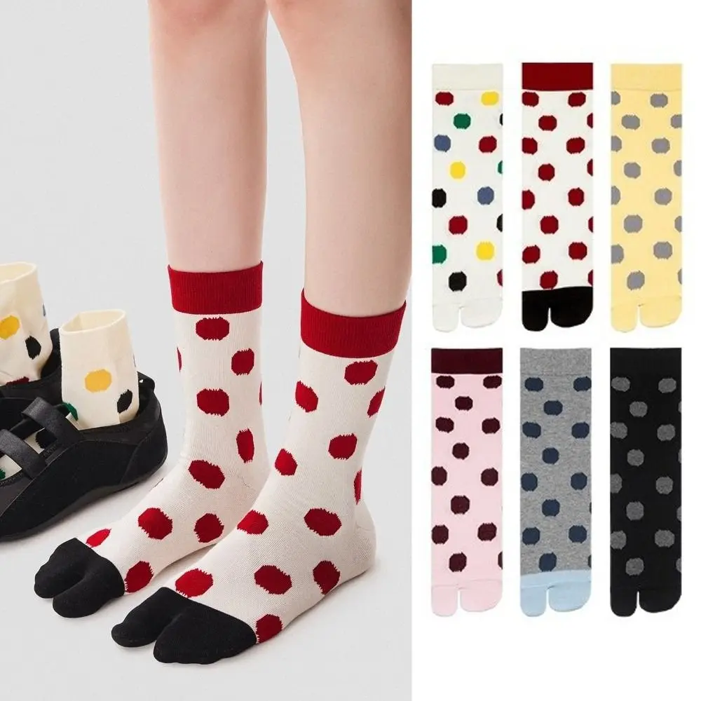 Kawaii Soft Mid Tube Socks Breathable Split Toe Design Polka Dot Socks Comfortable Candy Color Toe Socks Girls