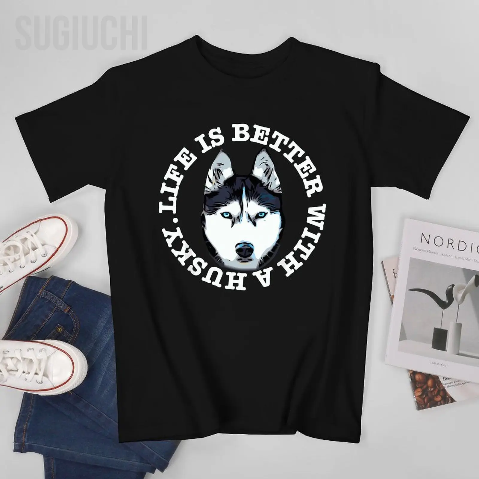 Unisex Men Life Is Better With A Siberian Husky Tshirt Tees T Shirts Women Boys 100% Cotton T-Shirt
