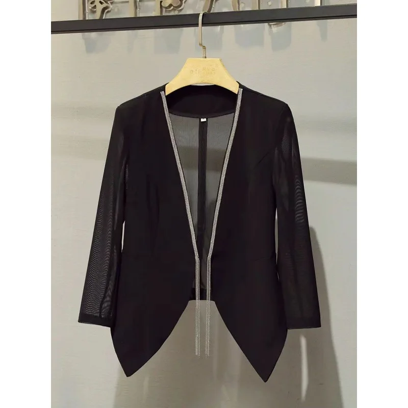 Suit jacket 2024 spring/summer new versatile and slim fitting mesh shawl thin shirt small suit top for women