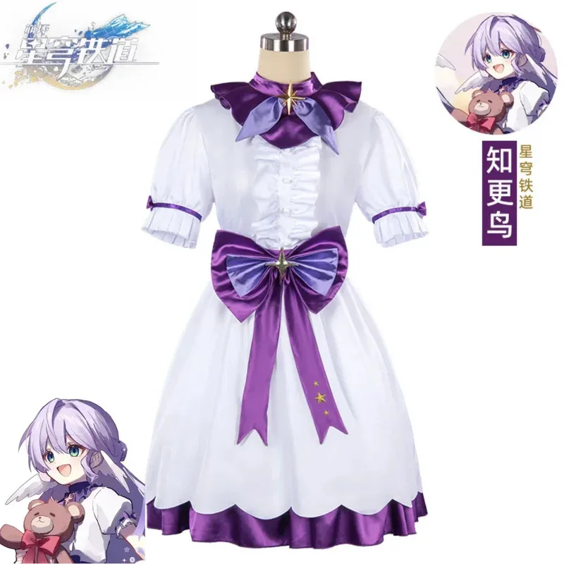 

Game Honkai: Star Rail Robin Cosplay Costume Childhood White Purple Princess Dress Headwear Wig Woman Lovely Halloween Suitv;2,r