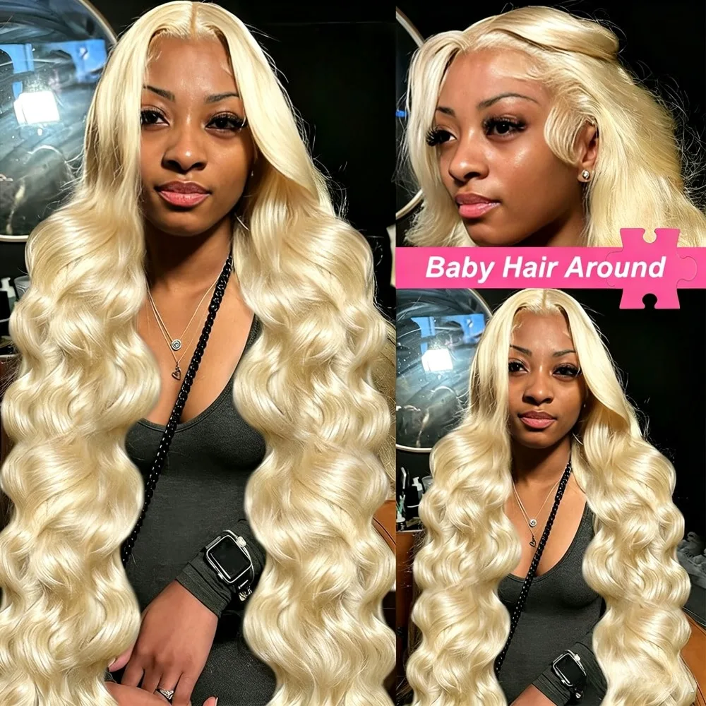 613 Blonde 46 Inch Body Wave Human Hair Wig 200% Density 13x4 13x6 HD Transparent Lace Front Pre Plucked For Women