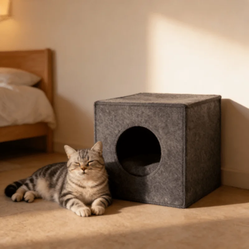 1pc Square Cat House, Four-Season Universal Polyester Fiber Cat House, Square Foldable Cat House, Water-Washable Pet Bed, Semi-E