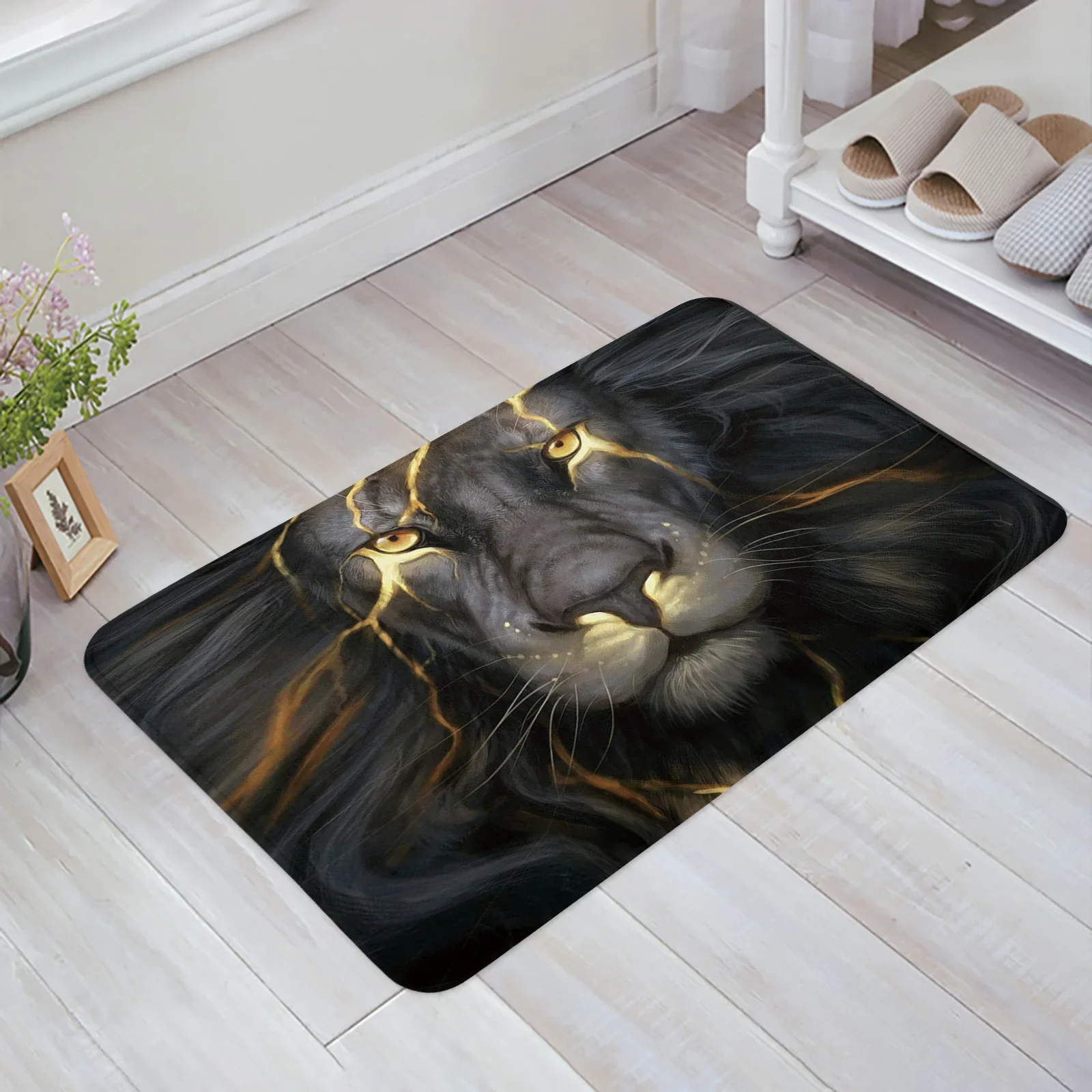 

Lion Black Bathroom Mat Corridor Carpet Non-slip Kitchen Mat Entrance Door Mats Welcome Room Floor Prayer Rug Doormat