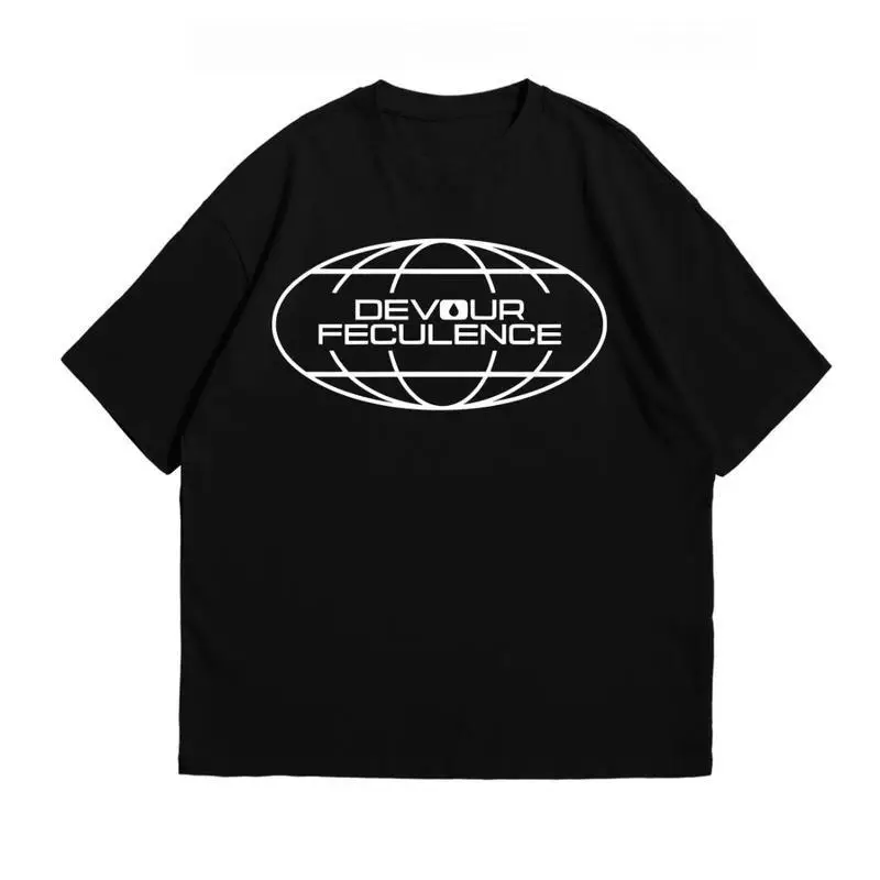 

"Oversized Streetwear T Shirt Men Women Black Graphic Tee Devour Feculence Hip Hop Style Casual Summer Top"