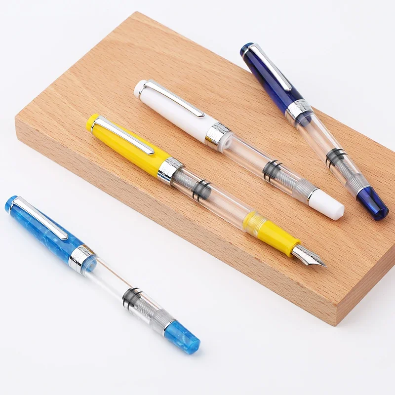 

PENBBS Piston Big Size Transparent Piston Fountain Pen Acrylic Resin Iridium Gold F 0.5mm Nib Calligraphy Pen for Adult Students