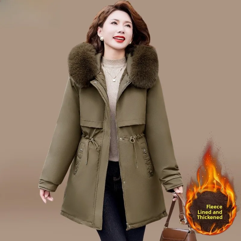 

Thiened down Cotton Jaet Women's Faionable Autumn Winter Outerwear Warm Mommy Coat Large Size Polyester Fiber Zipper Cl...