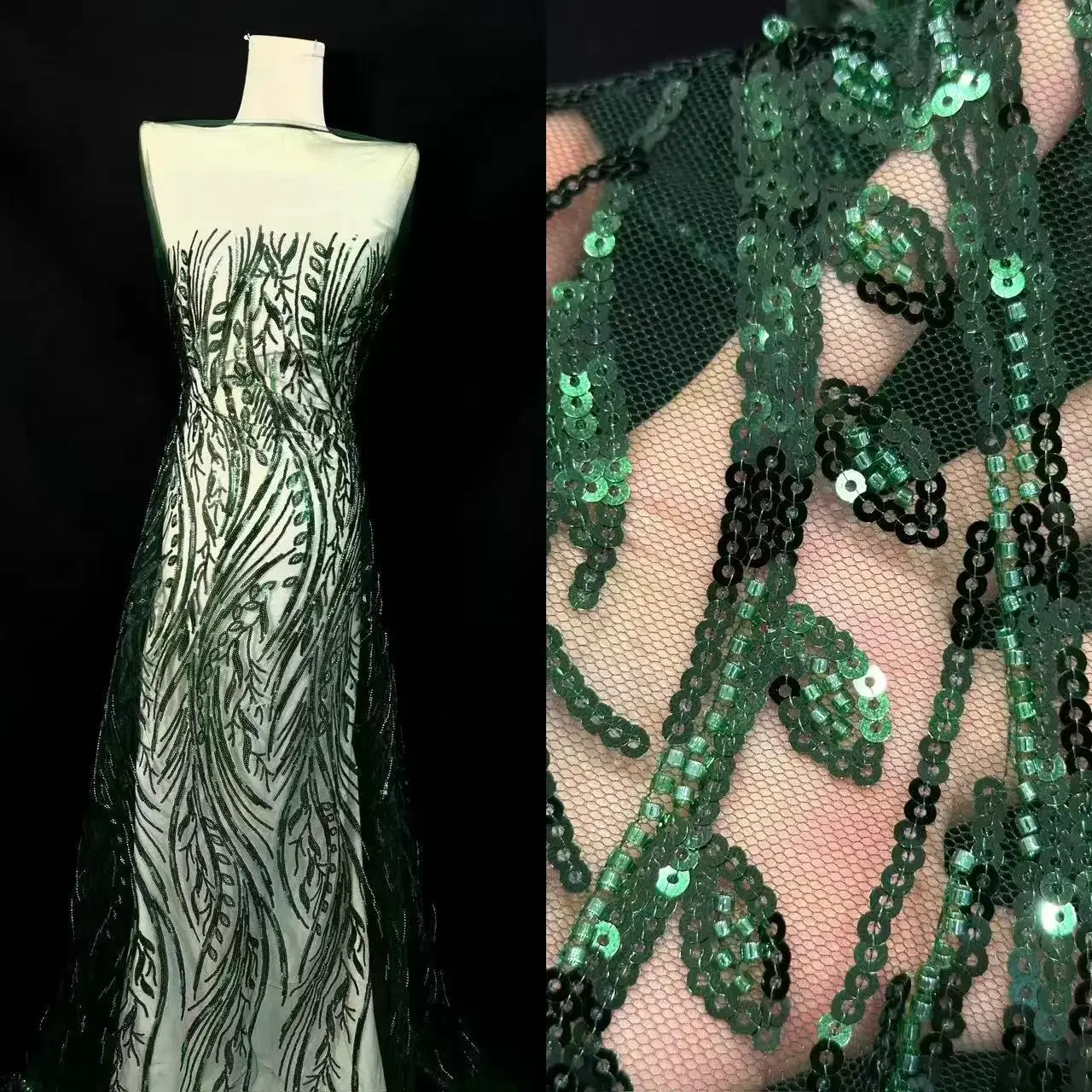 

French net lace, high-quality shiny sequin chiffon embroidery handicrafts, lace tube beads, sequin lace fabric dress