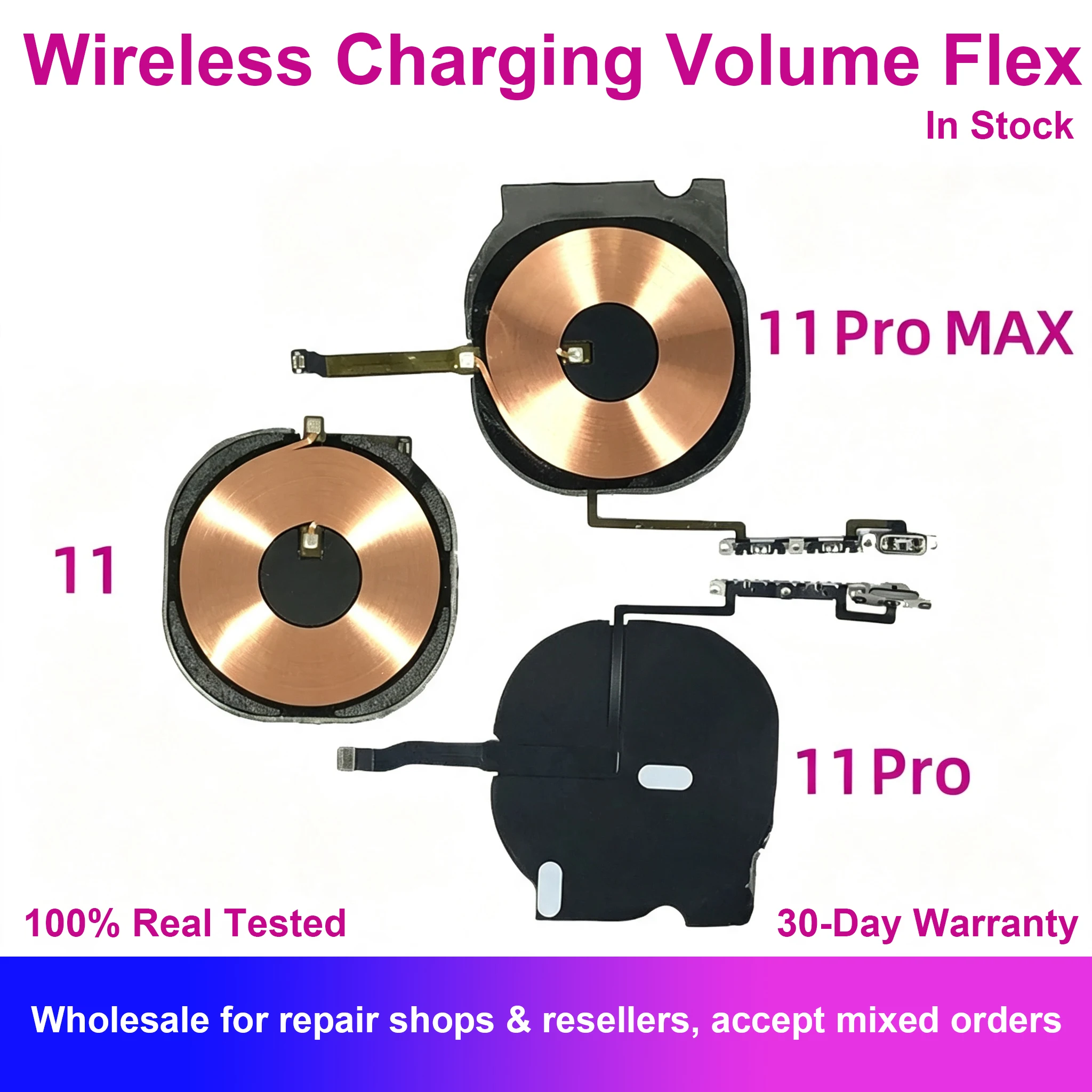 Wireless Charging Volume Buttons Flex Cable For iPhone 11 Pro Max Chip Coil Magnet Mute NFC Panel Replacement Repair Parts