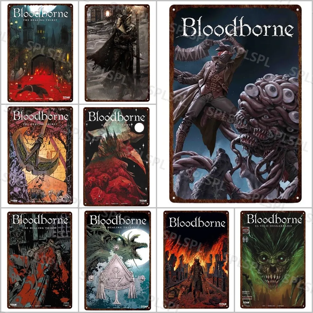 Horror Decor Tin Sign Posters Bloodborne Game Video Metal Print Tin Plates Man Cave Pub Bar Sign Hunter Adventure Metal Plaques