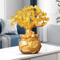 Golden Money Tree Ornament Bring Good Luck Fortune Lucky Bag Tree Resin Figurine Statue Sculpture Home Office Desktop Fengshui D
