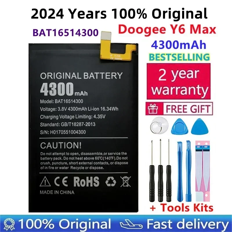 

100% New Original Doogee Y6 Max BAT16514300 Battery Replacement 4300mAh Smart Phone Parts Bateria Batterie Baterij + Free Tools