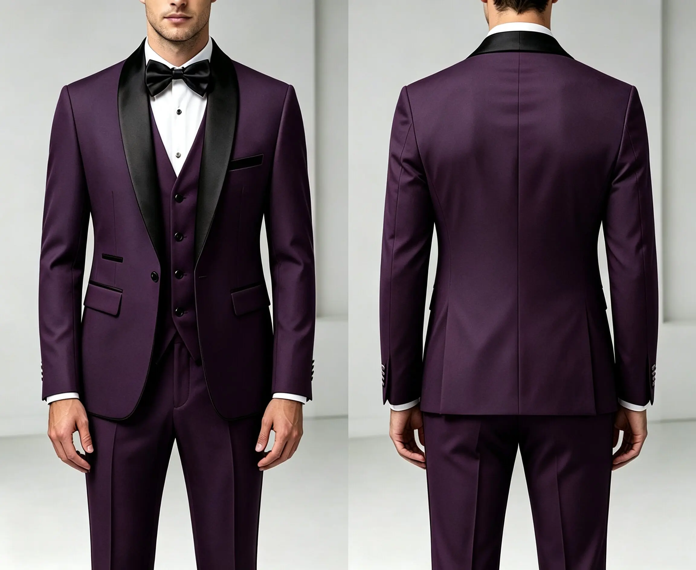 Traje de 3 Piezas para Hombre con Chaleco y Pantalones Largos, Corte Simple, Estilo Chal, para Bodas, Banquetes, Fiestas y Eventos de Negocios