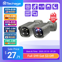 Techage UHD 4K 8MP 5MP Security POE Camera Smart AI Human Detect Outdoor Two-way Audio IP Camera CCTV Surveillance Color Night